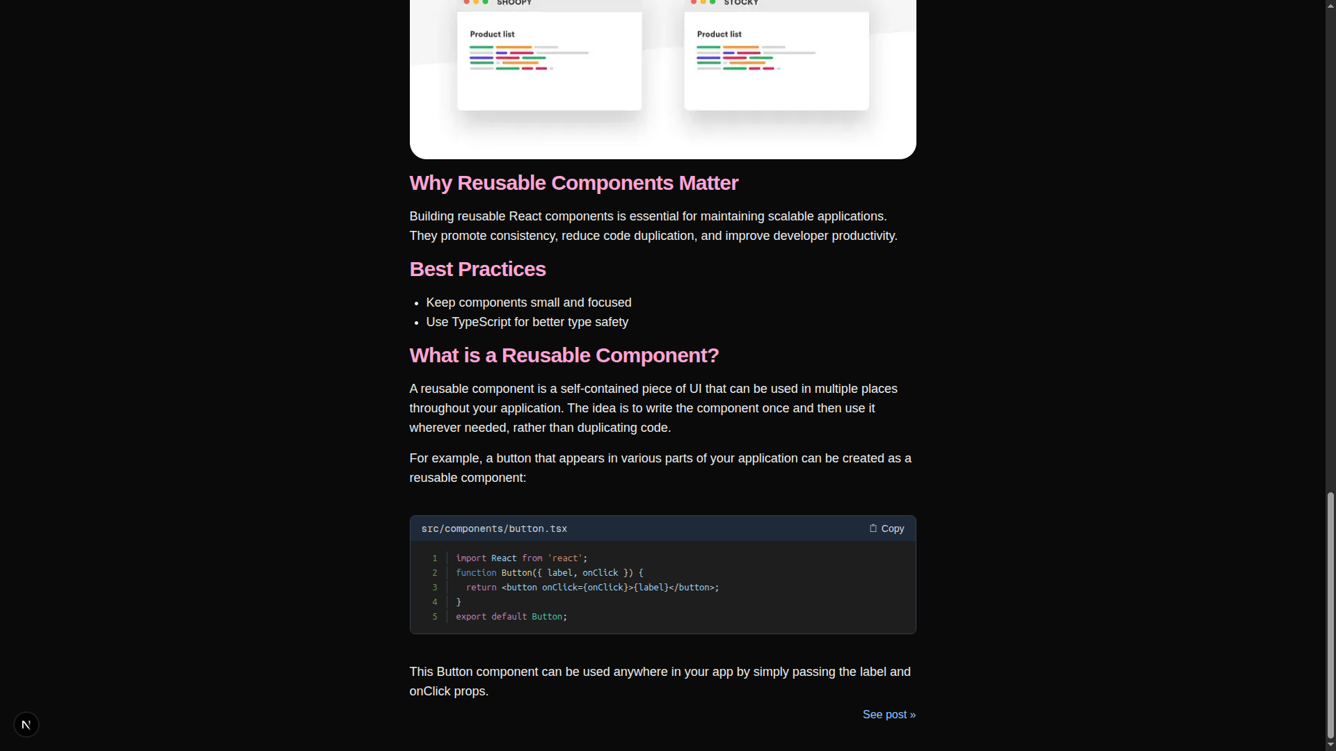 Code block in frontend preview