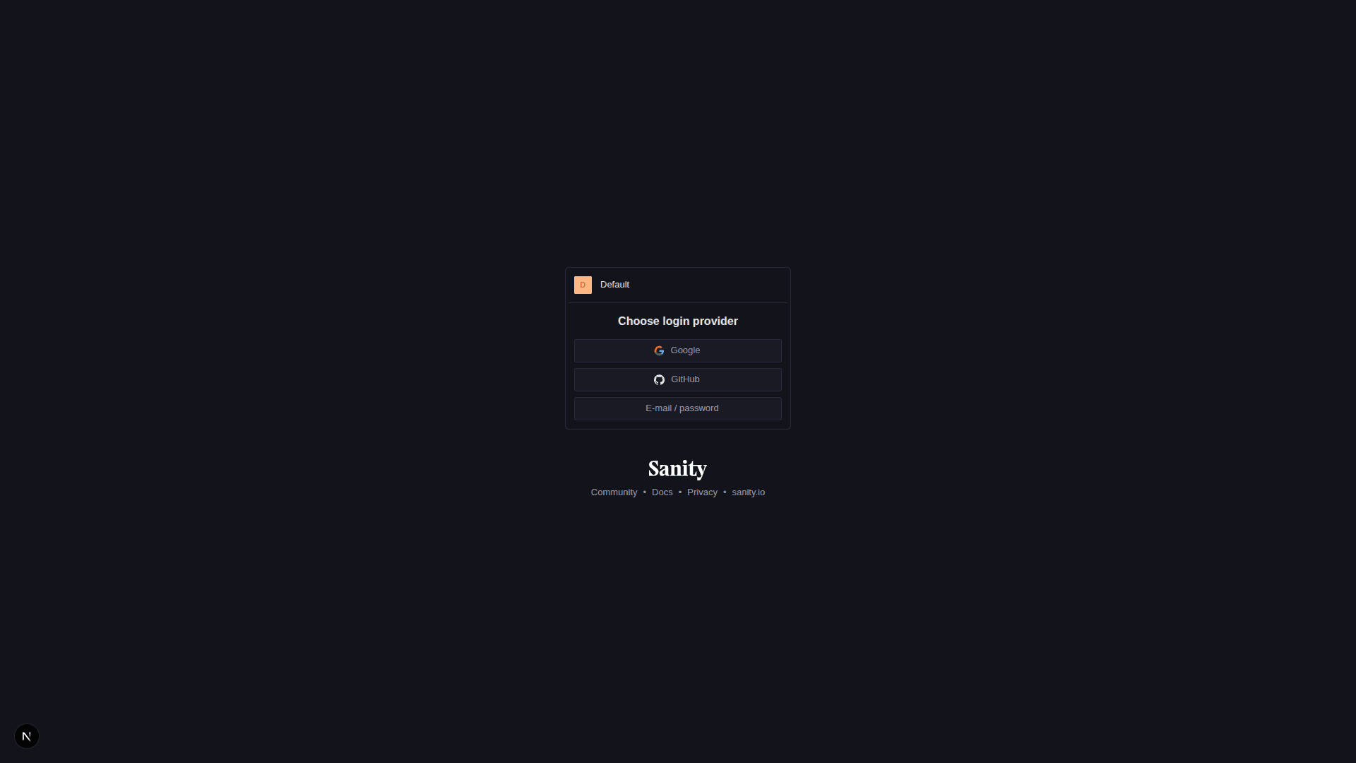 Sanity Login Page